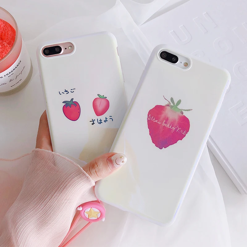 Простой чехол с клубникой для iPhone 7/8 plus + пленка из закаленного стекла 7 8 6 6s белый