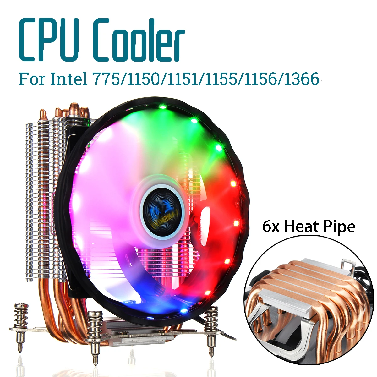 6 тепловых трубок Процессор кулер охлаждения тихий RGB Вентилятор Cooler 120 мм вентилятор радиатора для Intel 775/1150/1151/1155/1156/1366/X79
