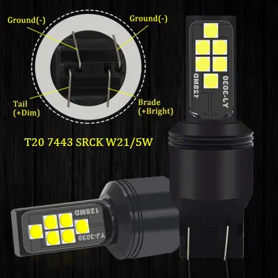 T20 W21-5W 7443 SRCK BMT лампочки для авто T20 LED W21/5W W21 5W 7443 W21W T25 P27/7W led лед габариты светодиоды светодиодные лампы для авто автосвет повторитель поворота сигнал авто желтый стоп сигнал для авто сигнал заднего хода дхо - Испускаемый цвет: T20 W21-5W 7443 SRCK