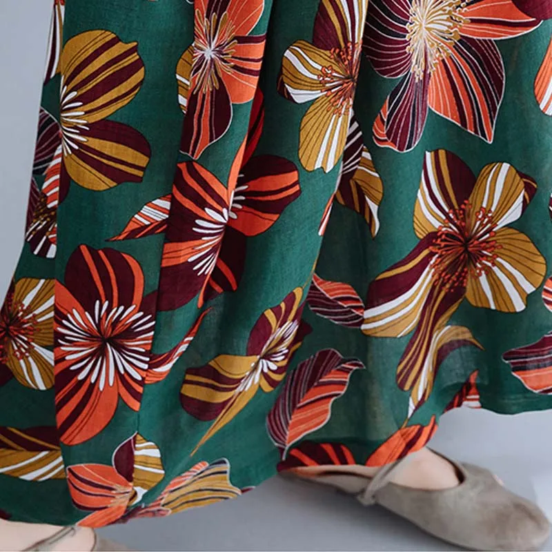 Женское Хлопковое платье с цветочным принтом размера плюс свободное