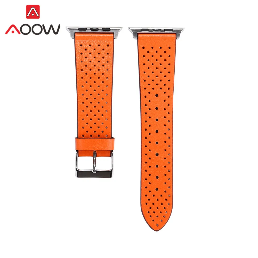Orange Ремешок для часов из натуральной кожи для Apple Watch, 38 мм, 42 мм, дышащий ремешок для мужчин и женщин, ремешок для iwatch 1, 2, 3, 4 - Цвет ремешка: Orange