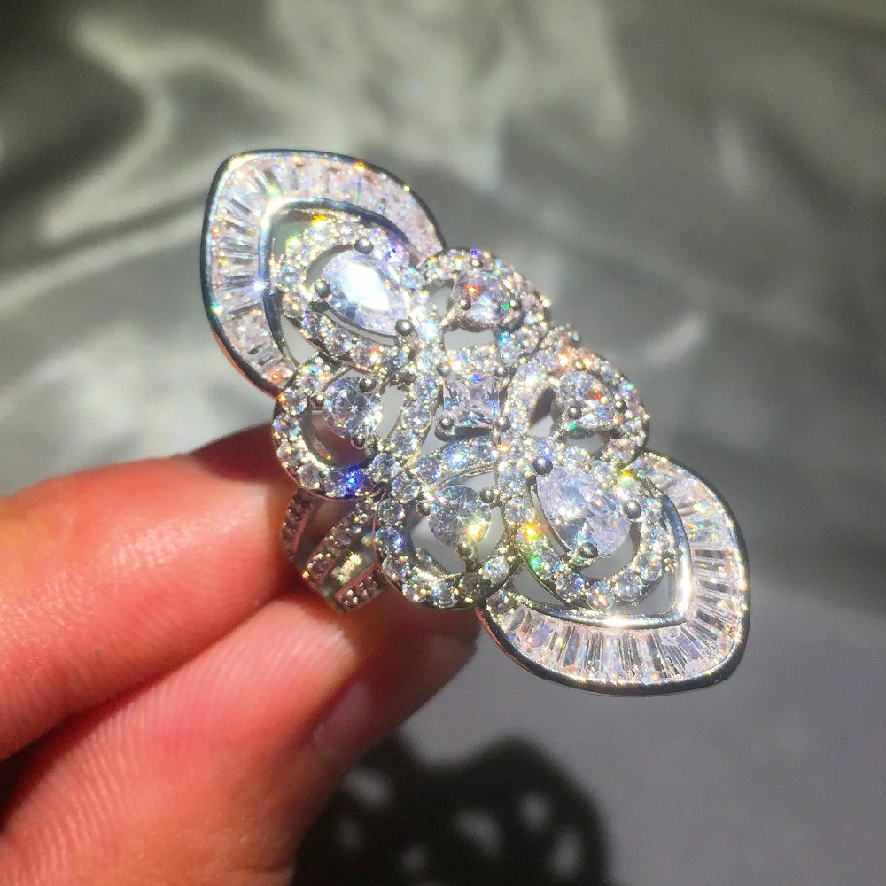 Женское кольцо из стерлингового серебра 925 пробы большие сверкающие кольца