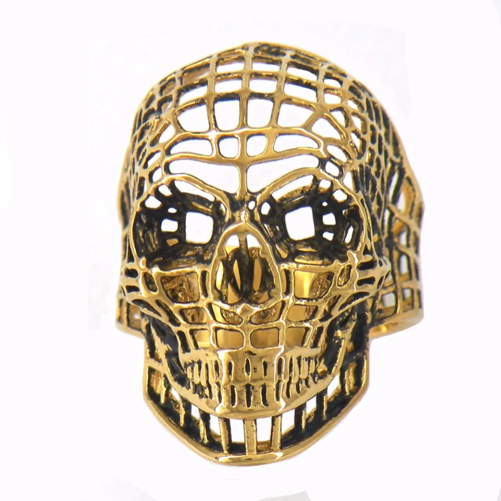 

FANSSTEEL Stainless Steel Jewelry Hollow net grid Skull Biker Ring FSR11W05G