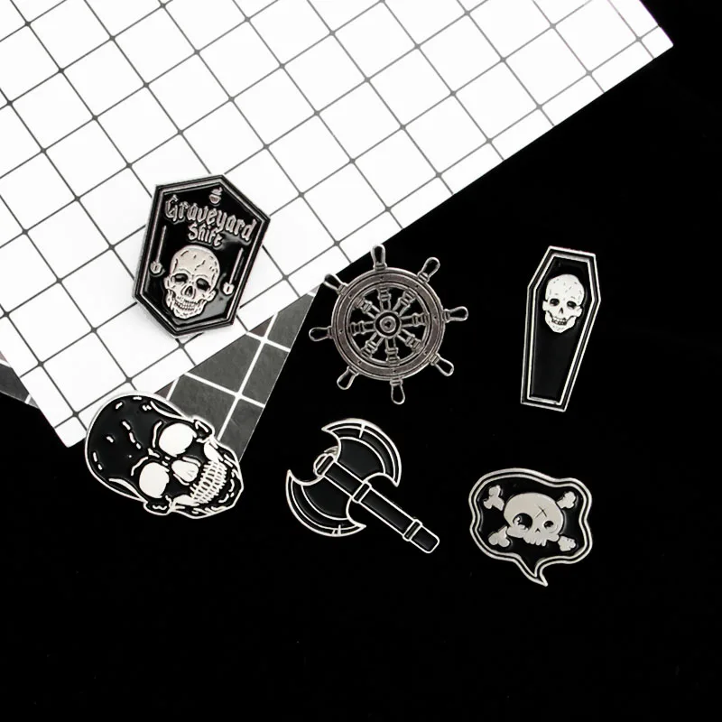 Пиратский эмалированный штифт скелет пиратский Морской Компас Ax Skull иконы броши