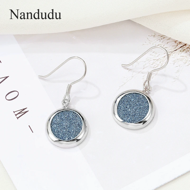Nandudu 925 пробы серебряные круглые Висячие серьги для женщин вставка