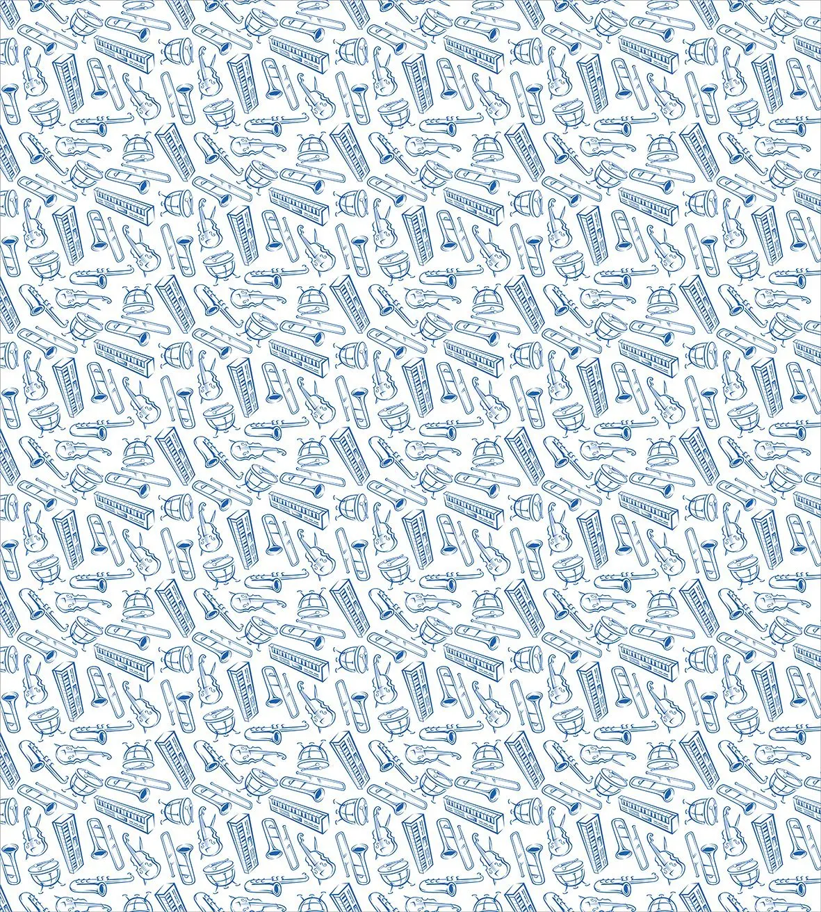Jazz Music Duvet Cover Set Pattern of Blue Sketchy Saxophones Trombones Timpani Drums Cellos Synthesizers 4 Piece Bedding | Дом и сад