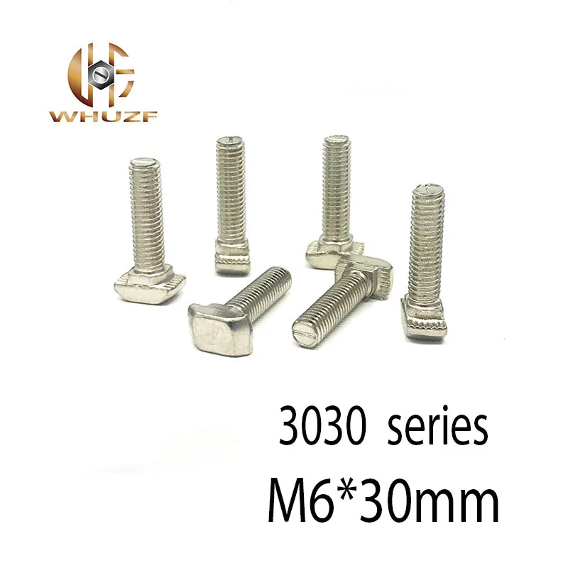

30pcs 3030 Series M6*30mm Hammer Head T Bolt Screw Nickel Plated For 3030 Aluminum Profile T-slot t screw