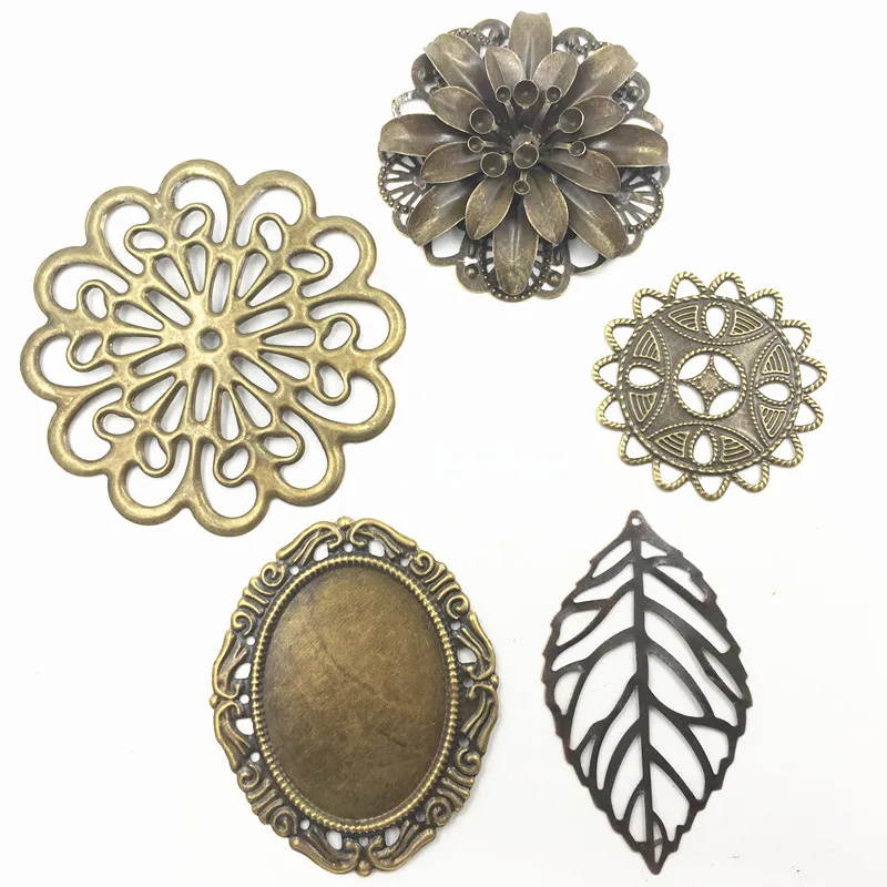 

10Pcs Antique Bronze Tone Alloy Connectors Filigree Wraps Hollow Pattern Embellishments Jewelry DIY Findings Charms