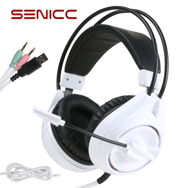 Оригинальная Проводная игровая гарнитура SENICC W251, геймерские наушники, светодиодный светильник, микрофон для PS4, ПК, игр, 3,5 мм и USB разъем