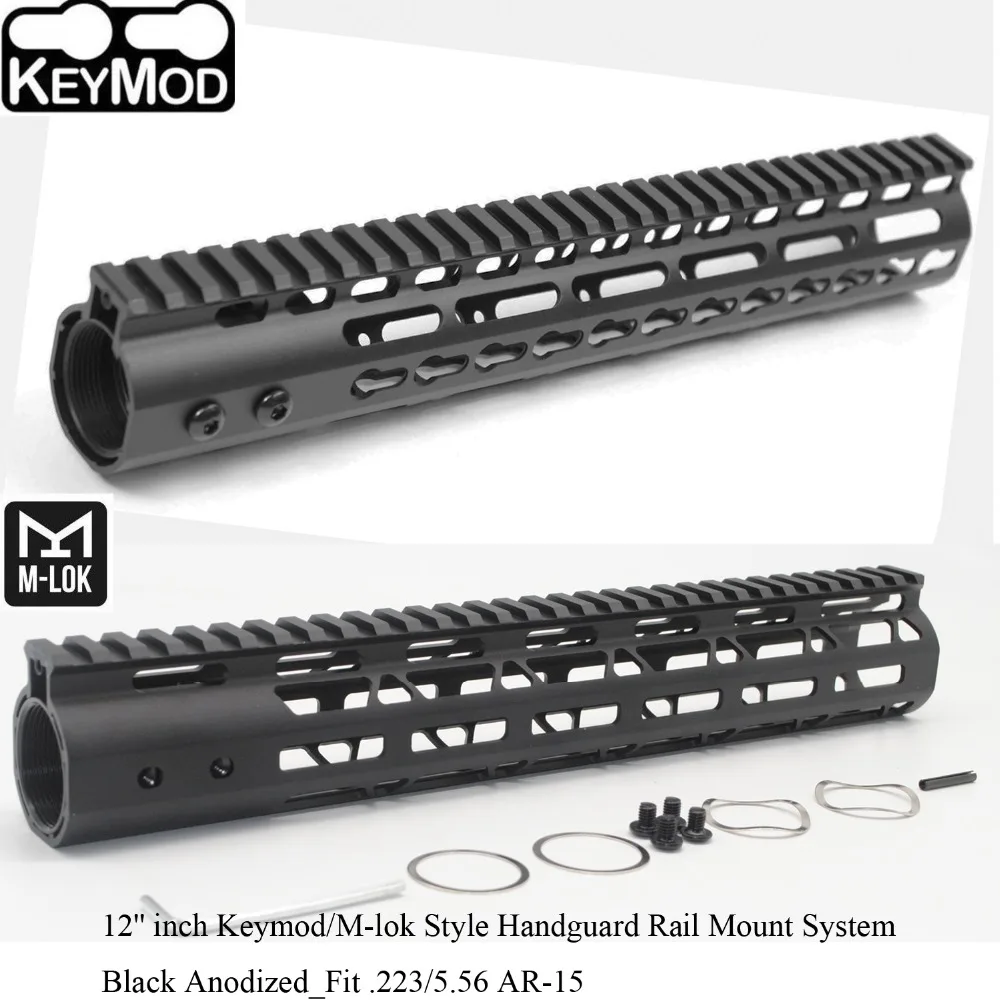 

TriRock 12'' inch Keymod/M-lok Style Handguard Rail Free Float Picatinny Mount System_ Fit .223/5.56 AR-15 Black Color Anodized