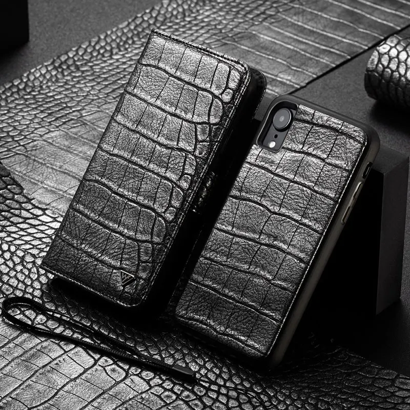 WHATIF прочный флип-кошелек чехол s для IPhone X 7 8 Plus роскошный крокодиловый кожаный чехол для Iphone XS Max XR задний Чехол с отделениями для карт - Цвет: Silver-Black