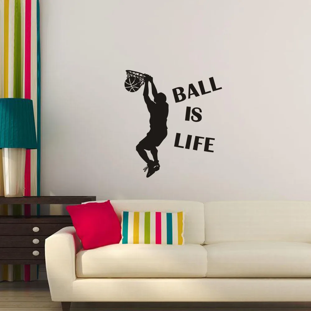 

Hot Sale 1PC Wallpaper Ball Is Life Sport Playing Basketball Wall Sticker for kids rooms Mural Decor Decal Removable New