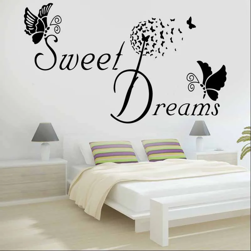 Наклейки на стену с надписью SWEET DREAMS и изображением бабочки|Наклейки стену| |