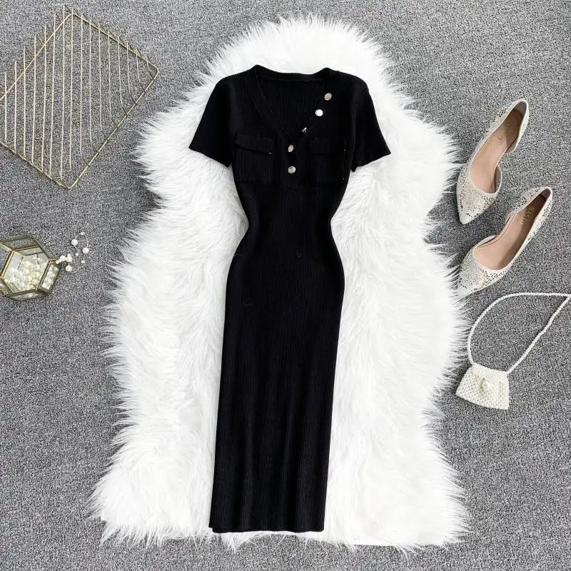 2019 новые модные женские платья ретро темперамент карманы Талия тонкий с коротким