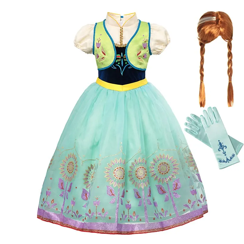 Anna Dress Set 01 MUABABY платье Анны для девочек; бальное платье; одежда; роскошный костюм принцессы с накидкой; детское нарядное платье на Рождество, Хэллоуин - Цвет: Anna Dress Set 01