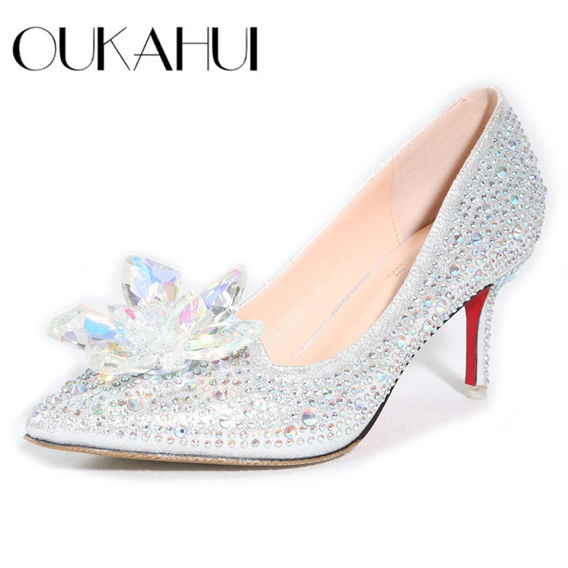 Женские туфли лодочки с красной подошвой на высоком каблуке острым носком и