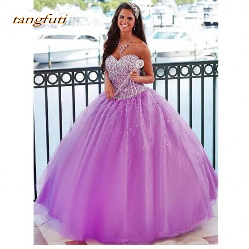 Quinceanera/длинное бальное платье роскошное фатиновое с кристаллами и бусинами для