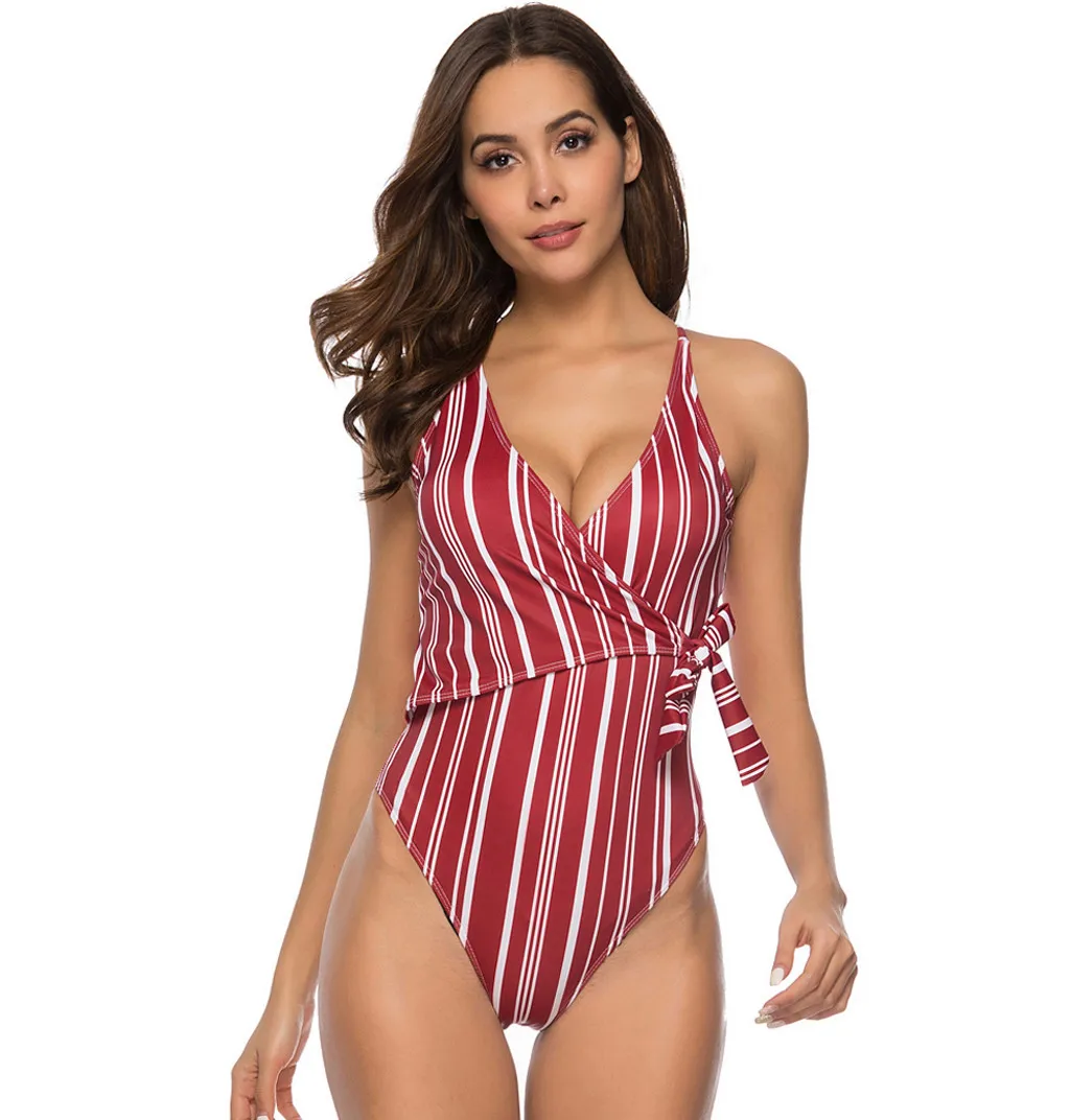 SAGACE комплект бикини на бретелях купальник в полоску с принтом открытой спиной