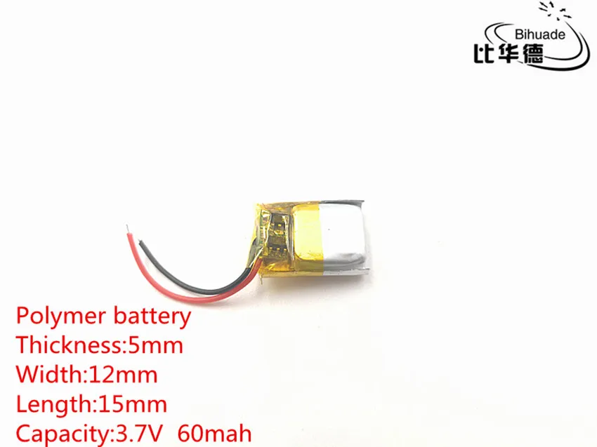 

10pcs/lot 3.7V 60mAh 501215 Lithium Polymer Li-Po li ion Rechargeable Battery cells For Mp3 MP4 MP5 toy mobile bluetooth