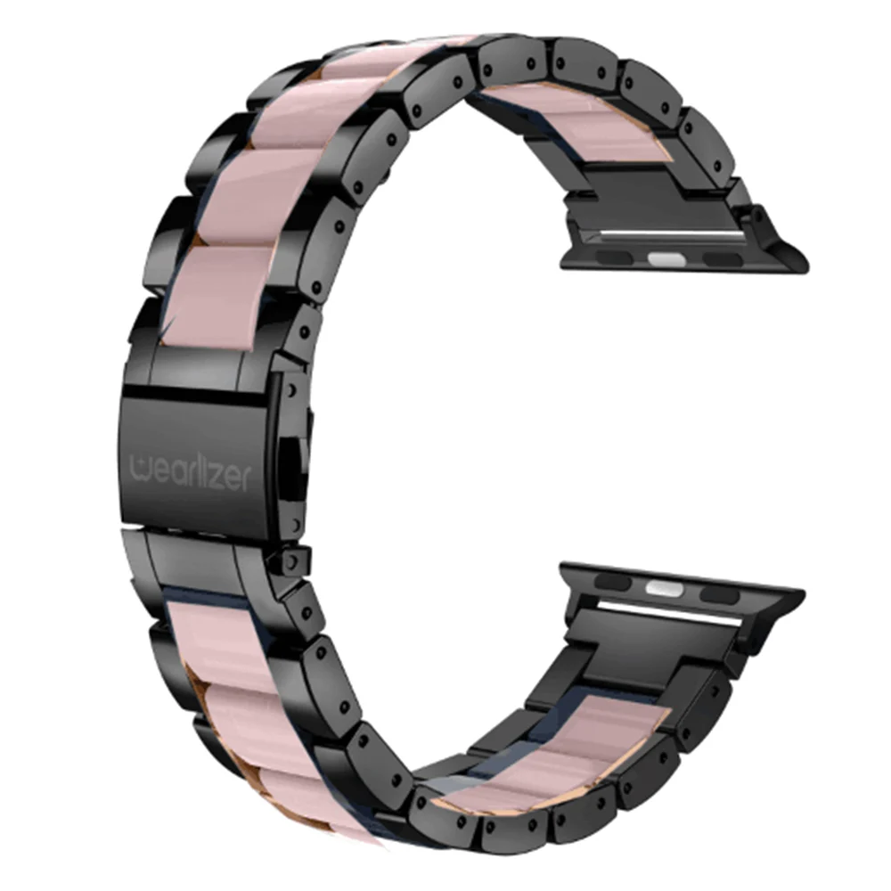 BkPink Wearlizer Роскошный металлический ремешок из нержавеющей стали для Apple Watch Band 38 мм 42 мм соединяющий ремешок браслета для iwatch Series 5 4 3 2 1 - Цвет ремешка: BkPink