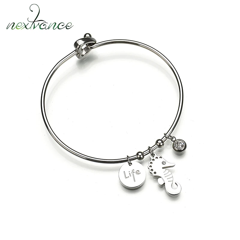 Nextvance Cute Rhinestone Seahorse Bangle AAA Cubic Zirconia Life Round Pendant Bangles for Children Family Gift