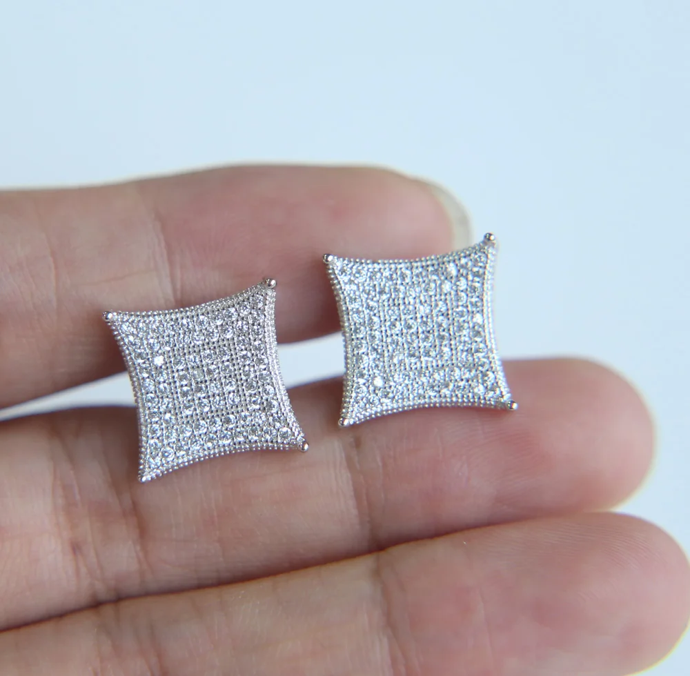 2017 new arrival screwback square earrings for men micro pave cubic zirconia rhodium/gold bling hip hop women earring | Украшения и