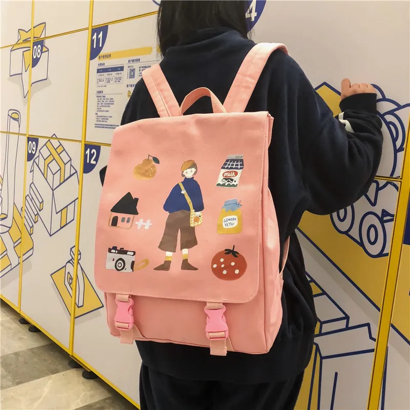 Женский холщовый школьный рюкзак для подростков Mochilas Bookbag модный школьный рюкзак для девочек черная школьная сумка