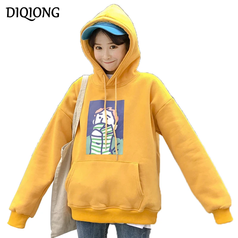 Diqiong женские толстовки с капюшоном зимние длинным рукавом модные героями