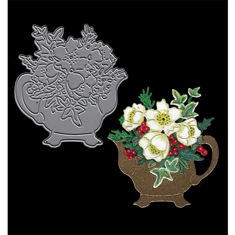 

Berry Flower Teapot Die Metal Cutting Dies Stencil for DIY Scrapbooking Album Decorative Embossing Paper Card Crafts Die Cuts