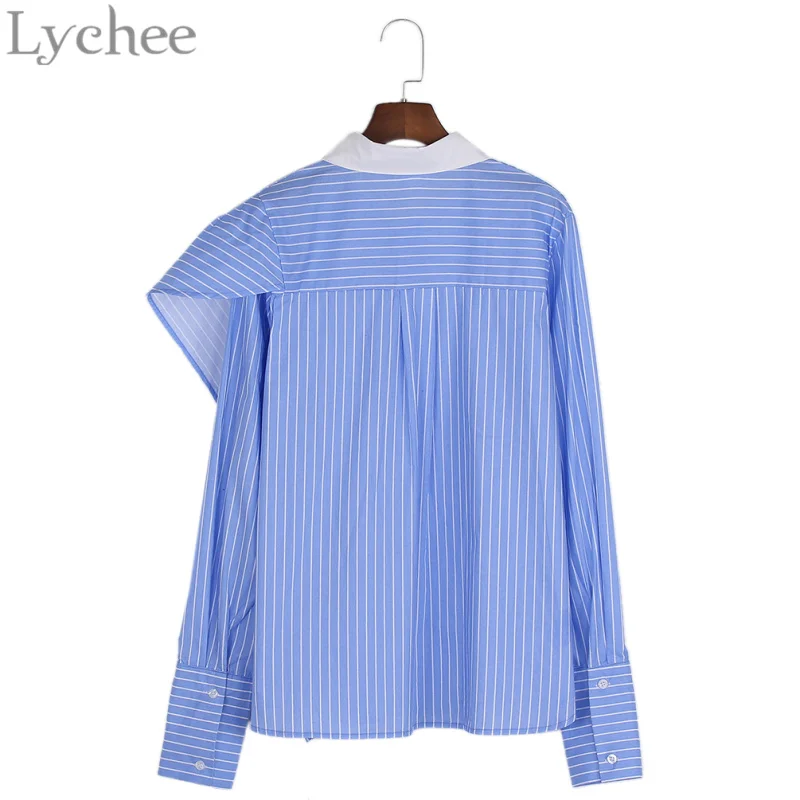 Lychee Сезон весна-осень Женская блузка с оборками в полоску стиле пэчворк С