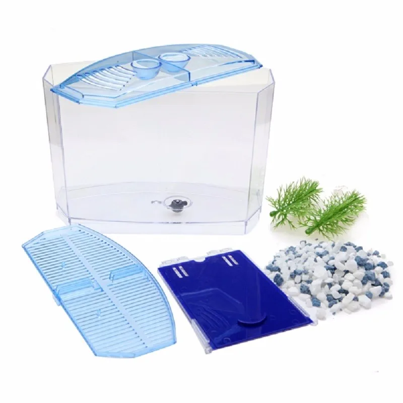 Arcylic nano mini Betta Боевая рыба танк тропические аквариумные разведение две чаши Обжарка изоляционный топор Террариум черепаха дом