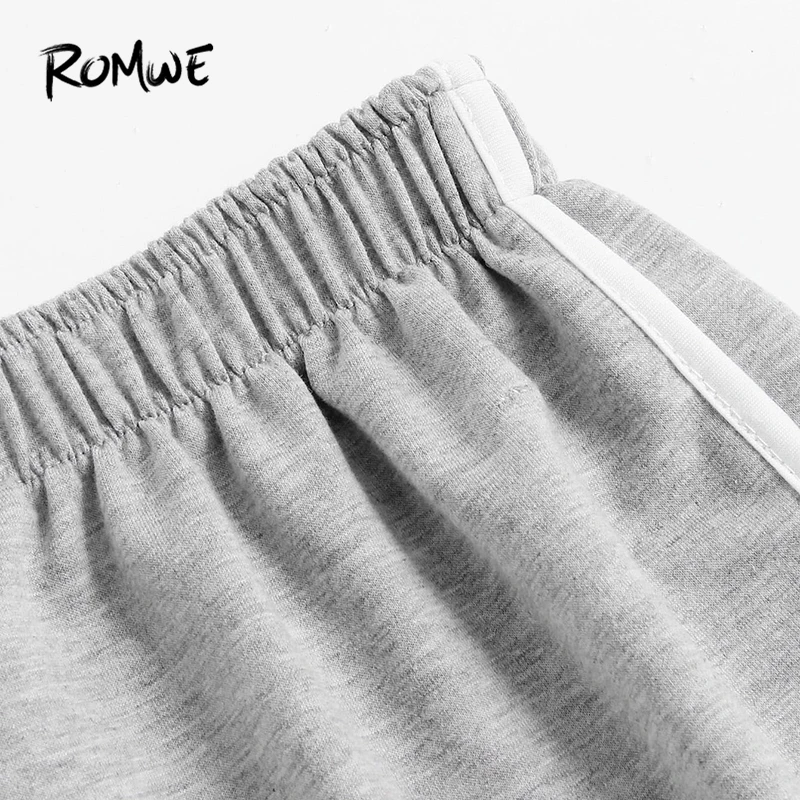 ROMWE Ringer Slub шорты серые женские повседневные шорты для фитнеса для тренировок модные летние шорты с эластичной резинкой на талии