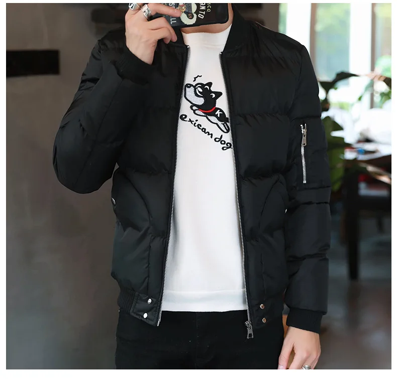 Однотонная зимняя куртка на молнии Мужская теплая свободная короткая с широкой