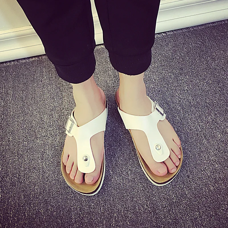 Женские Мужские пляжные сандалии пробковые женские летние Шлёпанцы на плоской