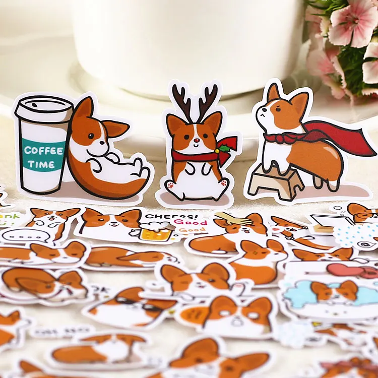 40pcs Self-adhesive Cute Corgi Dog Scrapbooking Stickers Fruits DIY Craft Sticker Pack Photo Albums Diary Decor