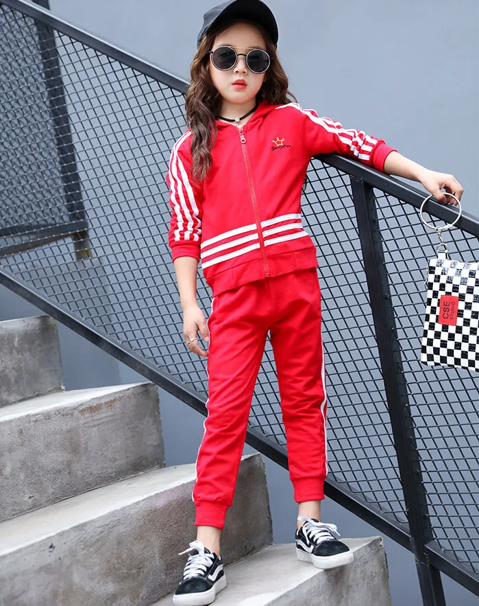 

Girls Boys New Spring And Autumn Stripes Sports Suit Cotton Students Suit Large Children Long-sleeved Shirt + Pant