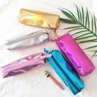 1pc fashion pu leater laser purse pencil case cosmetics makeup bag holographic hologram metallic color pencilcase school supply