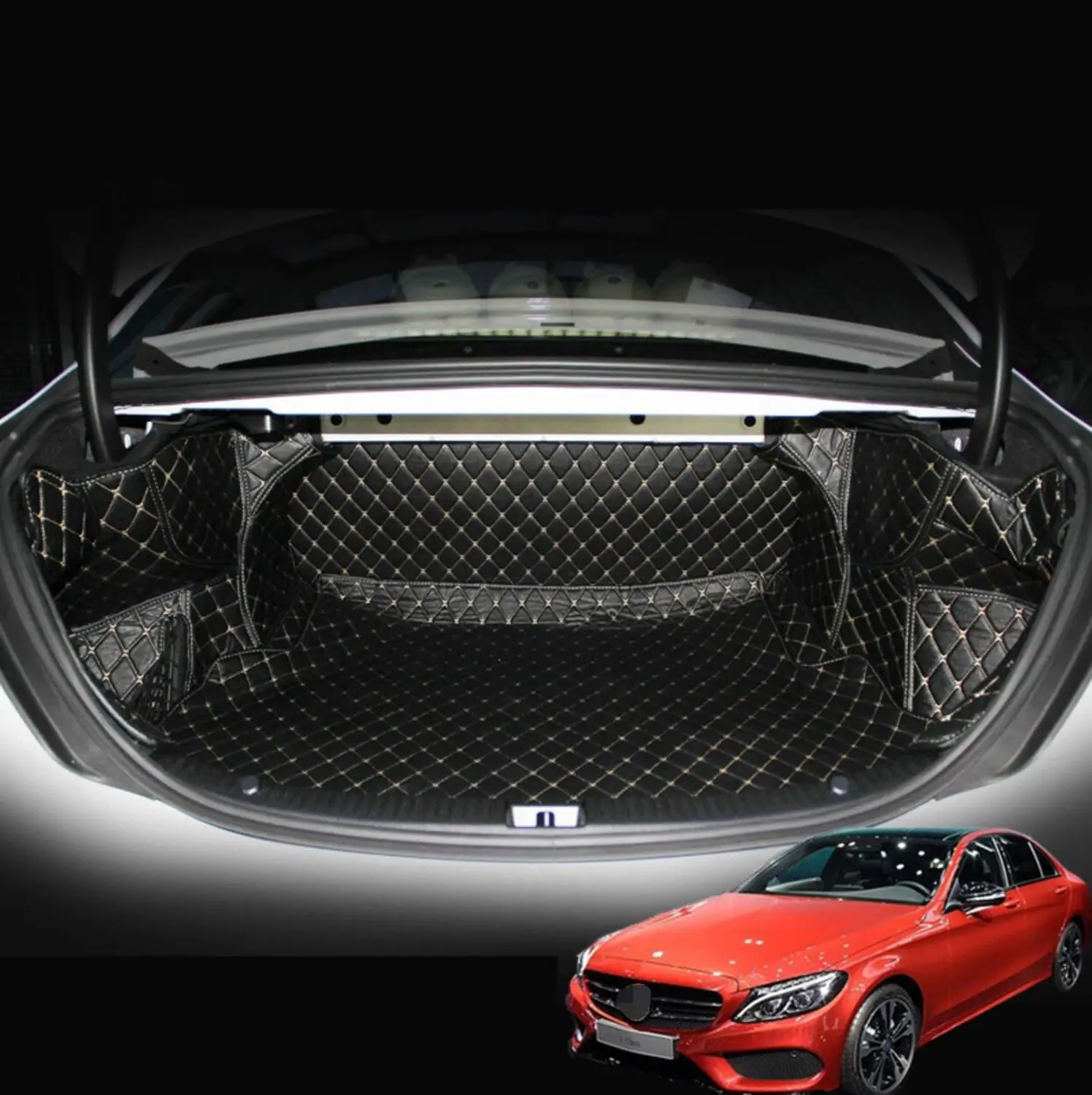 Волоконно кожаный коврик для багажника автомобиля mercedes benz w205 c180 c200 c250 c300 2015 2016 2017