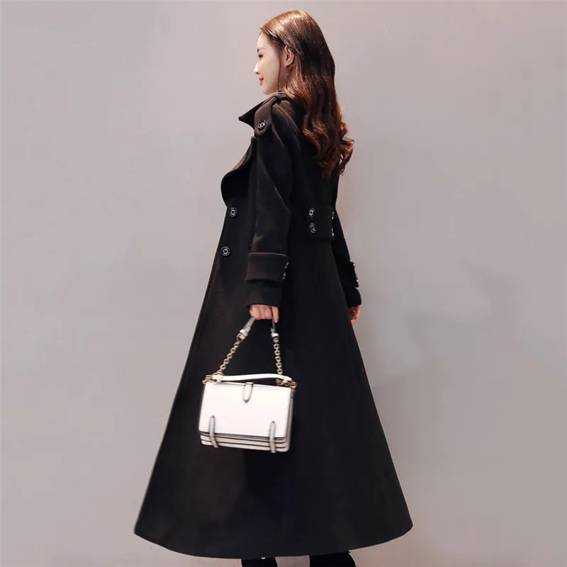 Fashion Extra long Woolen Coat Women 2020 Autumn Winter New Black Long Wool Jacket Korean Plus Size Thick Warm Ladies Overcoat | Женская