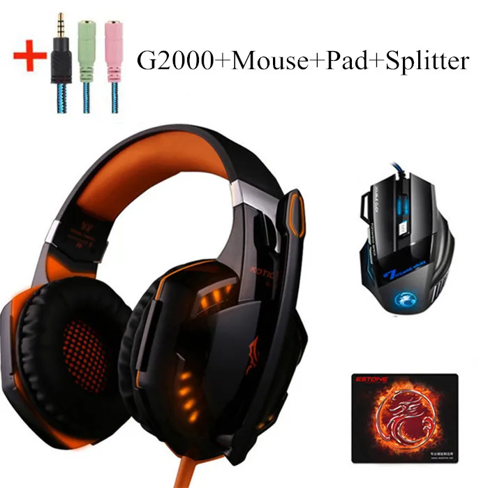 2000 ORANGE MOUSE 1 Kotion каждый G2000 Игровые наушники глубокий бас гарнитура с микрофоном светодиодный светильник для ПК компьютера PS4 xbox One Tablet Gamer - Цвет: 2000 ORANGE MOUSE 1