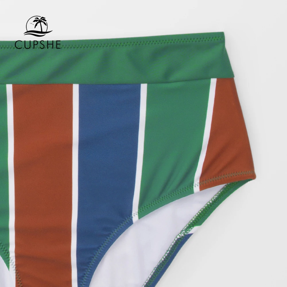 CUPSHE/полосатые женские комплекты бикини на бретелях с высокой талией Boho купальные