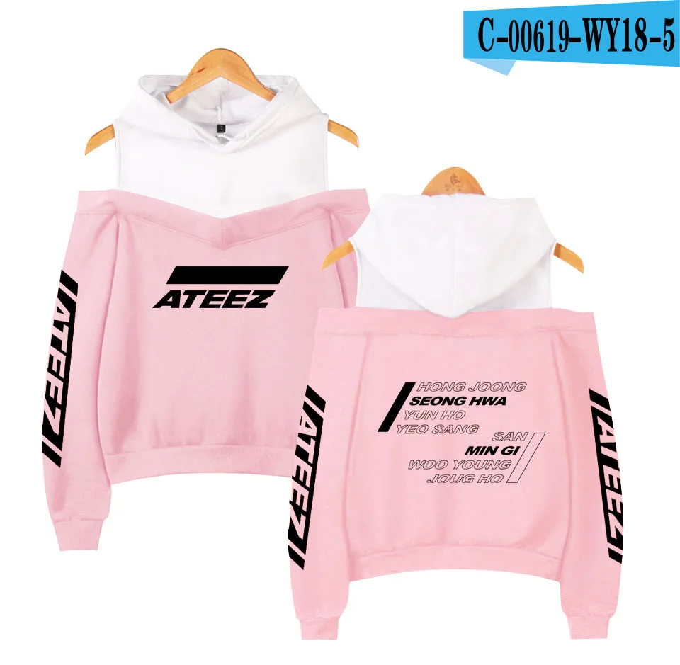 14 WBDDT ATEEZ Kpop толстовки заниженной линией плеч Женский трикотажный хлопчатобумажный пуловер костюм вентиляторы в стиле «хип-хоп», верхняя одежда Уличная Прямая - Цвет: 14