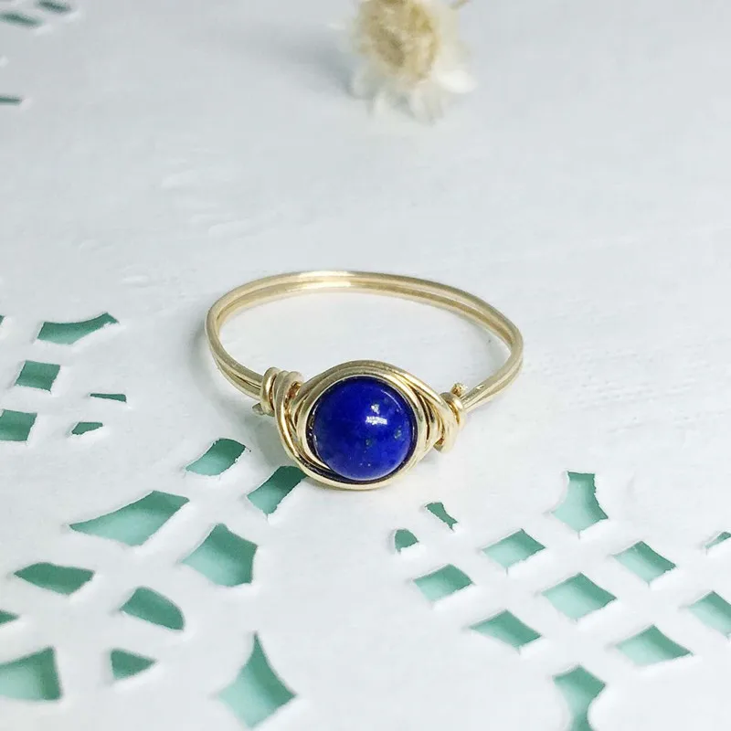 Кольцо 14 карат 2 шт. ручная работа натуральный Lapis lazuli покрытое проволокой