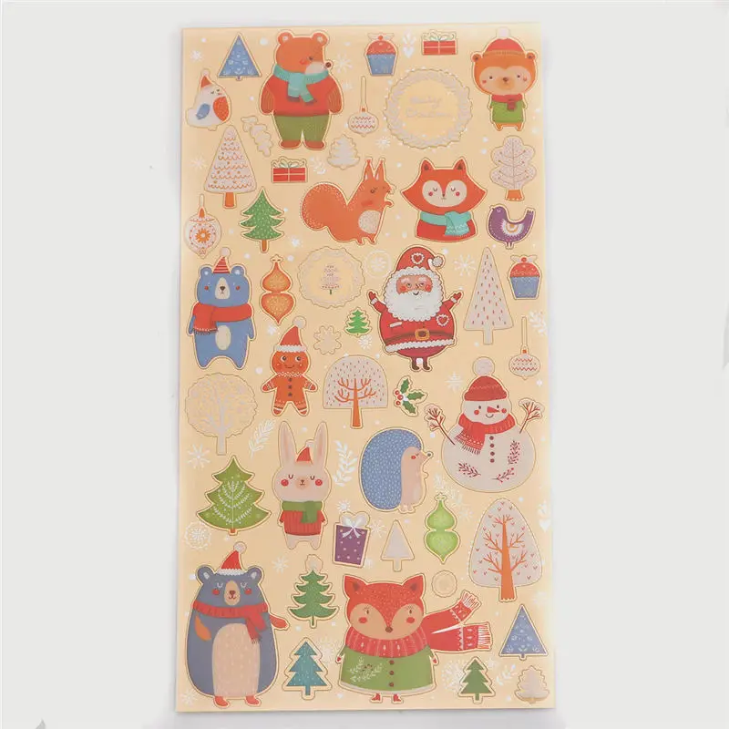 Мультфильм животных Бумага наклейки новогоднее; рождественское дома Scrapbook Deco детский подарок в случайном порядке 17,5 см(6 7/") x 9 см(3 4/8"), 1 лист