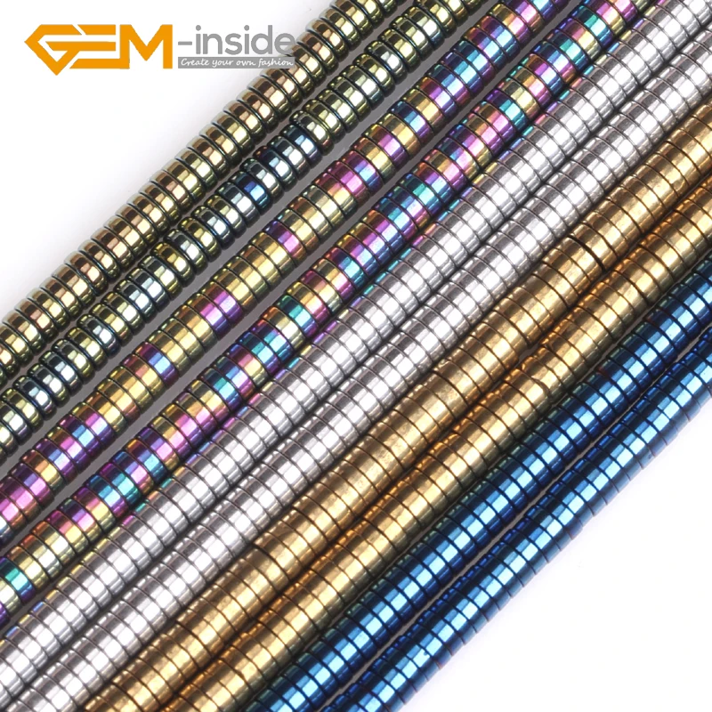 

2x4mm Selectable color Metallic Coated Hematite Heishi Spacer Loose Beads For Jewelry Making DIY Strand 15" GEM-inside