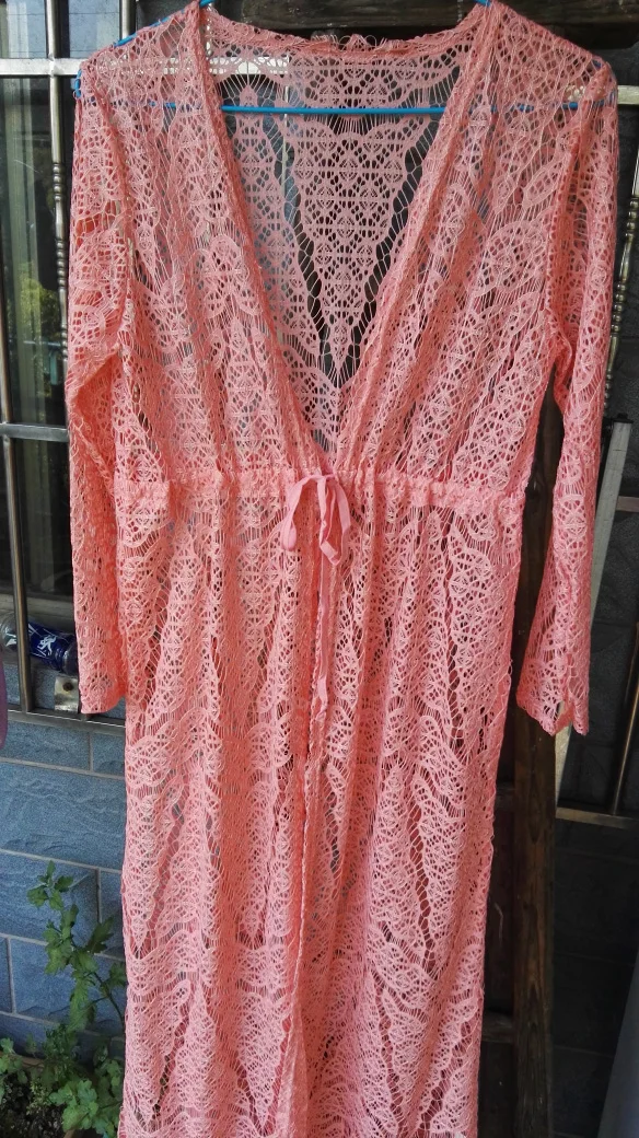 Пляжная накидка женское кружевное вязаное бикини Длинная парео для пляжа туники