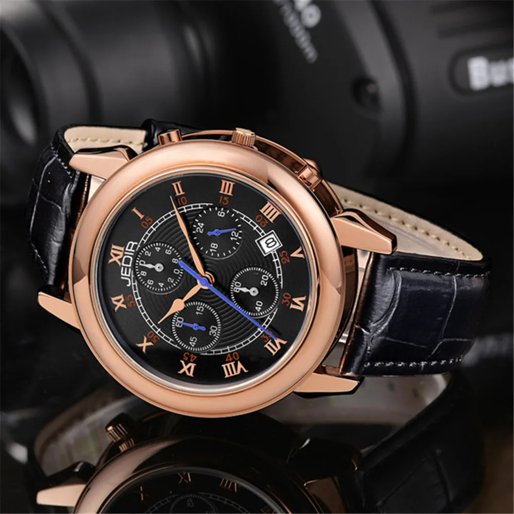 JEDIR оригинальные военные часы Мужские кварцевые наручные из натуральной кожи