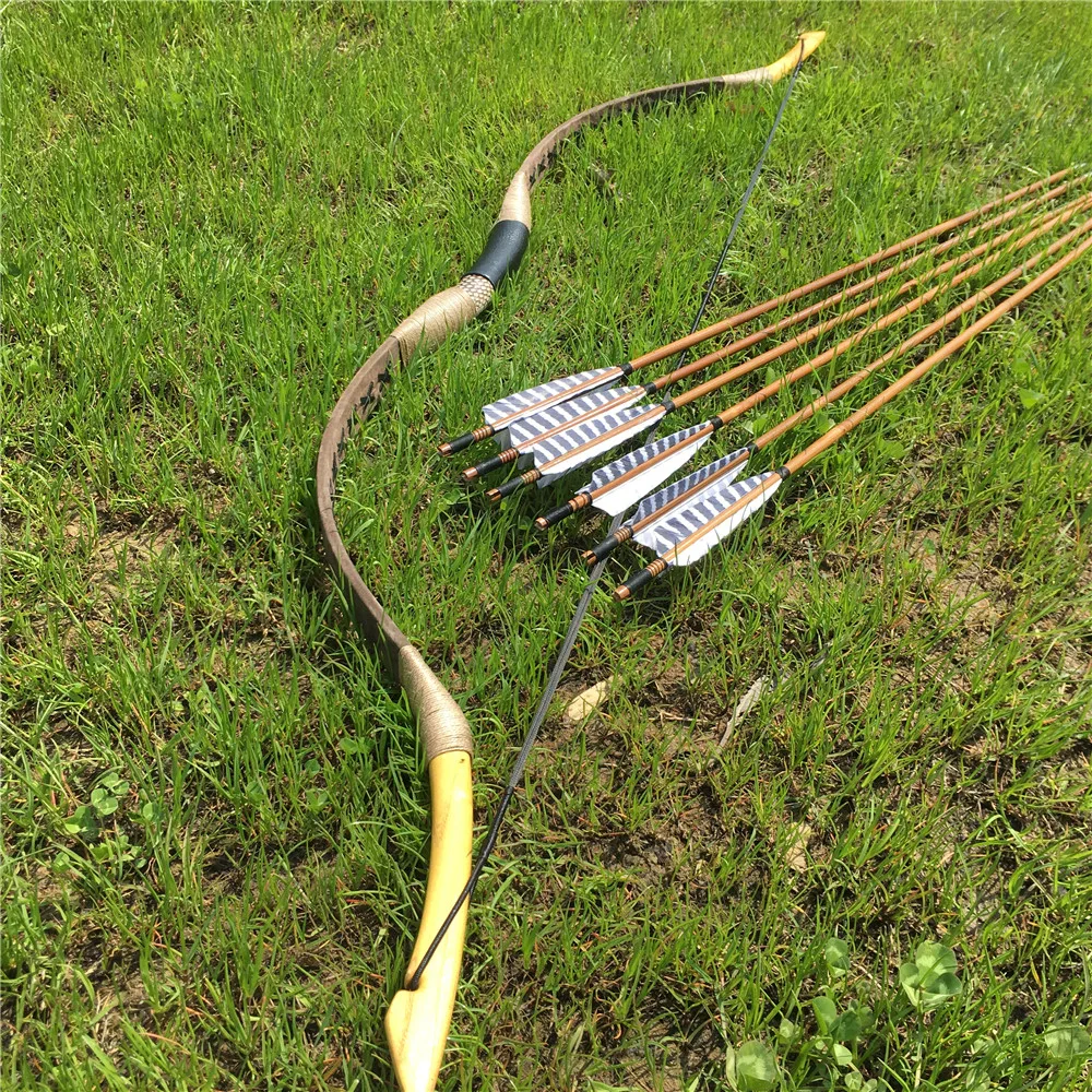 20-60Ibs Brown Traditional Bow Hungarian Style Recurve  Longbow +6  Arrows For Outdoors Shooting Archery