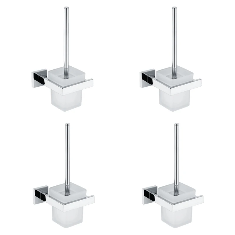 4pcs Квадратная туалетная щетка для туалета, настенный держатель для туалетной щетки со стеклянной чашкой для ванной комнаты, SUS304 полированная нержавеющая сталь - Цвет: 4pcs