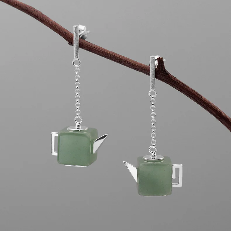Green Aventurine INATURE 925 пробы Серебряный Зеленый авантюрин квадратный чайник Висячие серьги для женщин ювелирные изделия Brincos Bijoux подарок - Окраска металла: Green Aventurine
